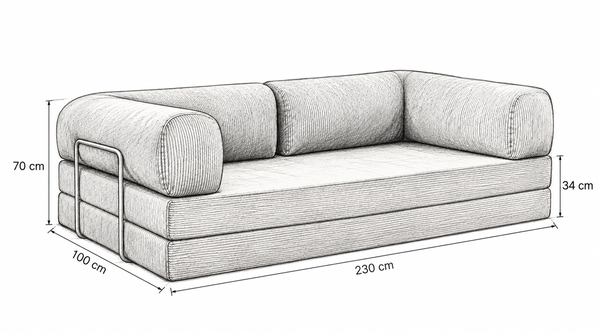 Studio view of the Confex Orange Corduroy Sofa with its broad upholstered seating, plush cushions and distinctive rounded silhouette, presenting a warm contemporary couch design for relaxed interiors.
