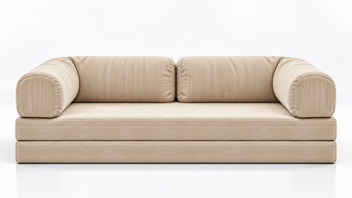 Confex ivory modular sofa with rounded armrests and soft textured upholstery, front view for modern living rooms.