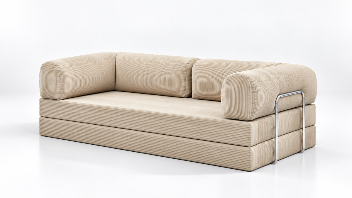 Modern ivory sofa with generous cushions and minimalist design, ideal for comfortable contemporary home interiors.
