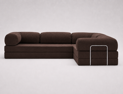 L-Shape Brown Corner Corduroy Sofa for Bedroom & Living Room with Family-Friendly design