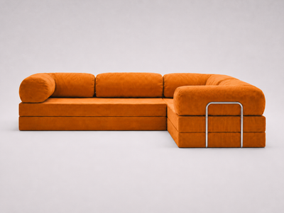 L-Shape Orange Corner Corduroy Sofa for Every homes & Spaces with durable design
